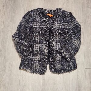 Joe Fresh Black & White Tweed Fringe Jacket - Size 10